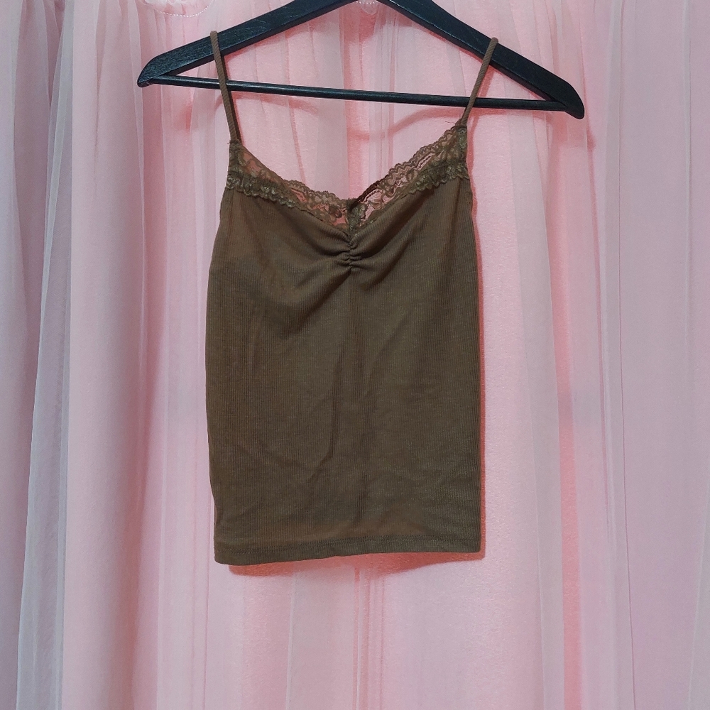 Tight Brown Lacy Tank Top